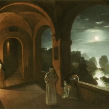 Nuns in the Certosa Cloister, overlooking a Moonlit Sear towards the Faraglioni, Capri, Franz Ludwig