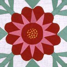 <a href='https://spencerartapps.ku.edu/collection-search#/object/8703' target='_blank'><i>Sadie's Choice Rose quilt block</i> by Carrie A. Hall</a>