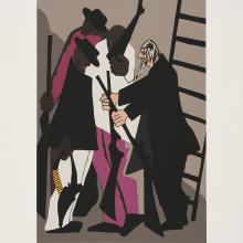 <a href='https://spencerartapps.ku.edu/collection-search#/object/61497' target='_blank'><i>John Brown formed an organization among the colored people of the Adirondack woods to resist the capture of any fugitive slaves.</i> by Jacob Lawrence</a>
