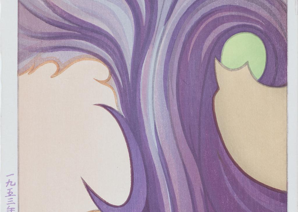 A stylized representation of purple kale against a pale yellow background