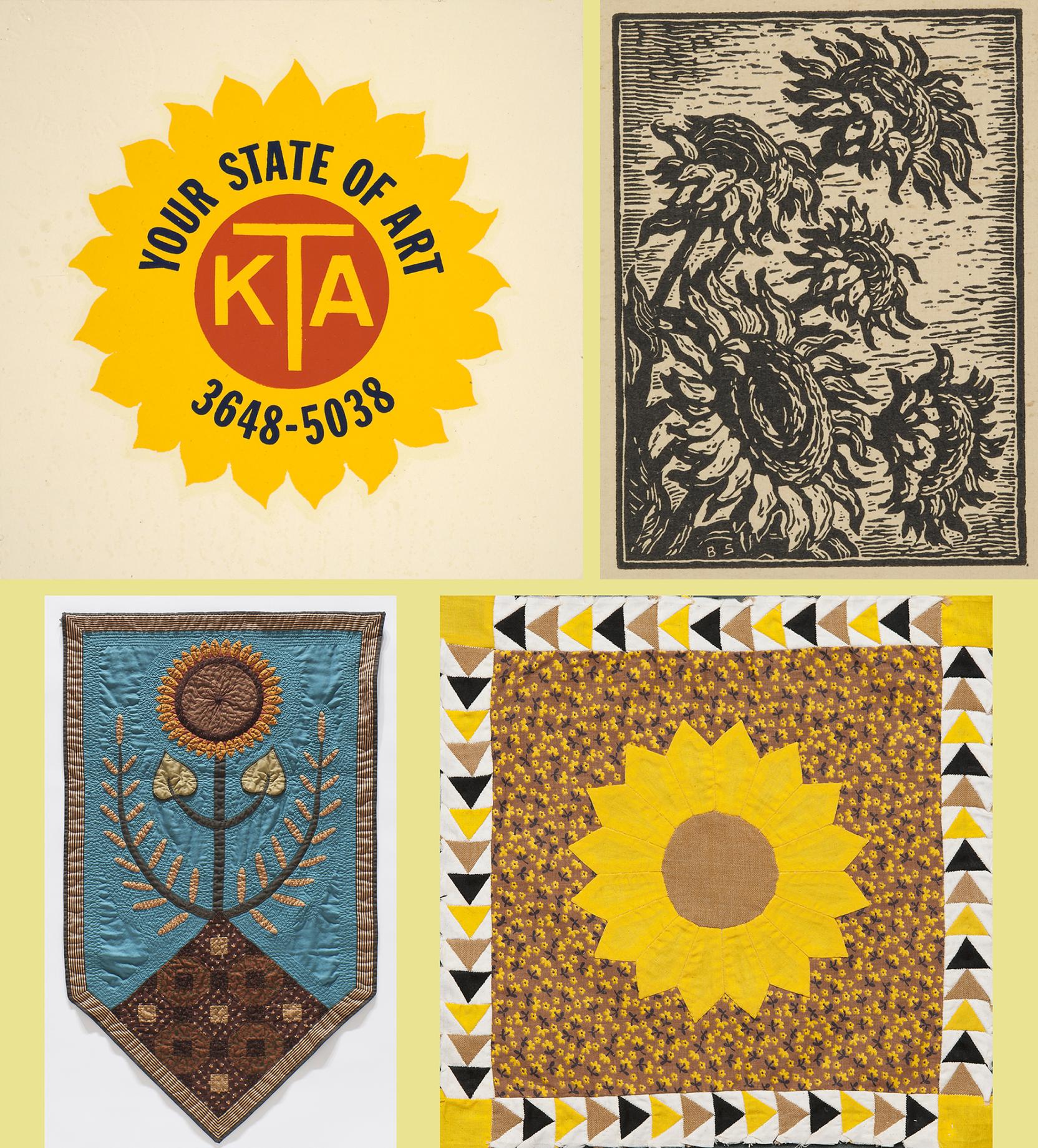 Four works of art featuring sunflowers